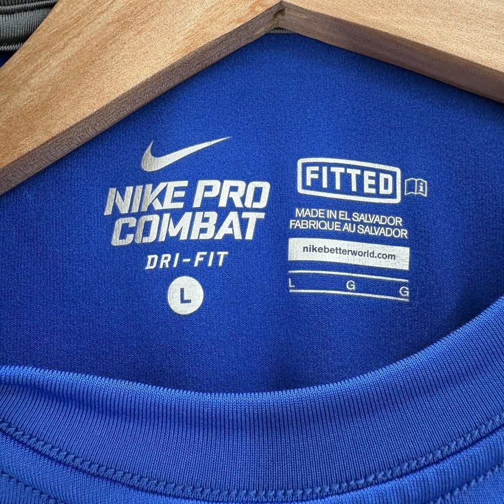 Nike Pro Combat Hyperwarm Shirt Mens Large Blue Dri-FIT Fitted Long Sleeve Gym - Picture 5 of 13